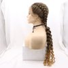 xiweiya Ombre Copper Brown Wig Long Braided Wigs Add Crimped Hair Highlight 2X Double Twist Braided Curly Synthetic 360 Full Lace Front Wig with Baby Hair for Women,Drag Queen Halloween Makeup Party