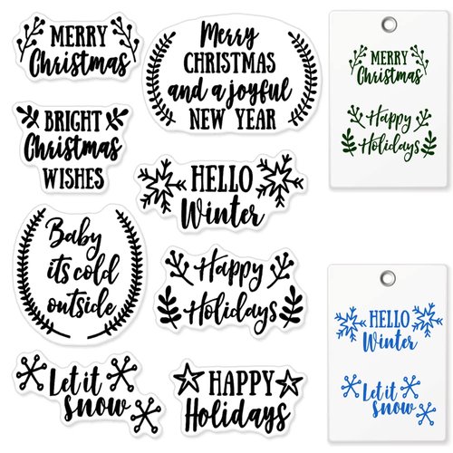 Merry Christmas Clear Stamps for Card Making Decoration and Scrapbooking Supplies, Blessing Words Transparent Rubber Stamps with Sentiment for Paper Card Photo Album Crafting Supplies