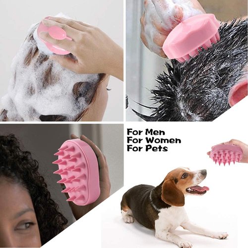 Ithyes Shampoo Brush Silicon Scalp Massager Hair Brush Wet Dry Comb Head Rubber Care Improve Blood Circulation for Men,Women Pets, Pack 2 Green and Pink