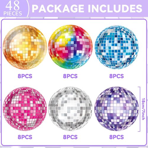 CHUNNIN 48Pcs 70s Shining Disco Ball 7" Paper Plates for Disco Decorations 70's Disco Party Plates Retro Colorful Disco Dinner Plates for 1970s Dance Birthday Party Baby Shower Party Supplies