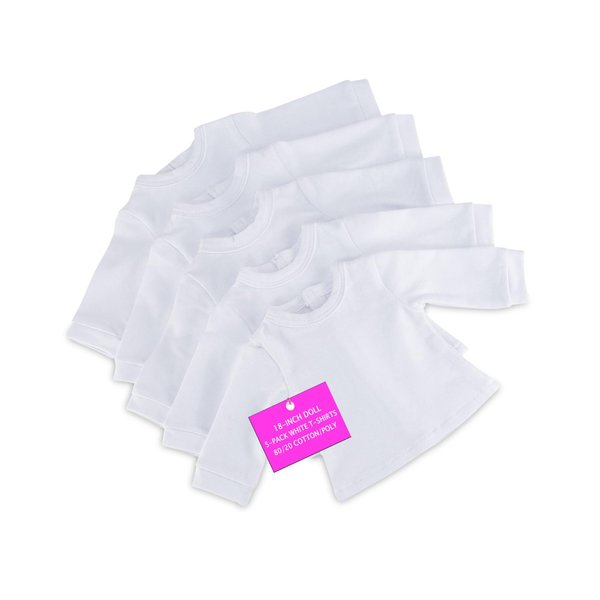 Emily Rose 18 Inch Doll Clothes Value Basics 5-Pack Long Sleeved Bright White 18-in Doll T-Shirts | Compatible with 18" American Girl Dolls