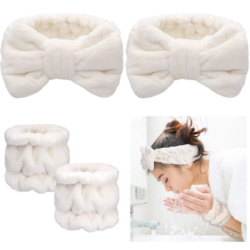 Chuangdi 4 Pcs Microfiber Headband Spa Wristbands and Wrist Bands for Washing Face Cuffs Towel Wr...