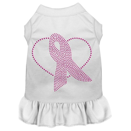 Pet Dog & Cat Dress Rhinestone, Pink Ribbon White SM (3-6 lbs.)