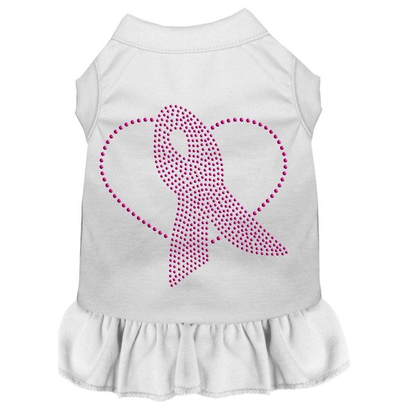 Pet Dog & Cat Dress Rhinestone, Pink Ribbon White SM (3-6 lbs.)