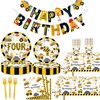 Letromp 80 Pcs Construction 4th Birthday Decorations Construction Four Years Old Disposable Paper Dinner Plates Napkins Forks Dinnerware for Dump Truck Theme Fouth Bday Party Supplies Decorations