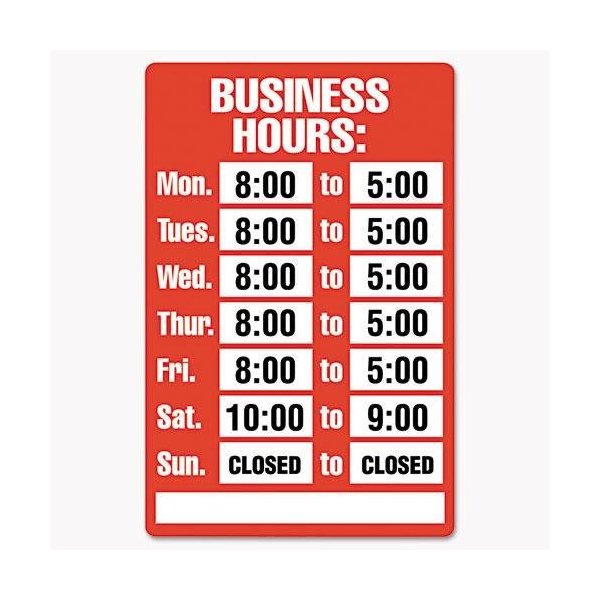 CONSOLIDATED STAMP 98072 Business Hours Sign Kit, 15 x 19, Red