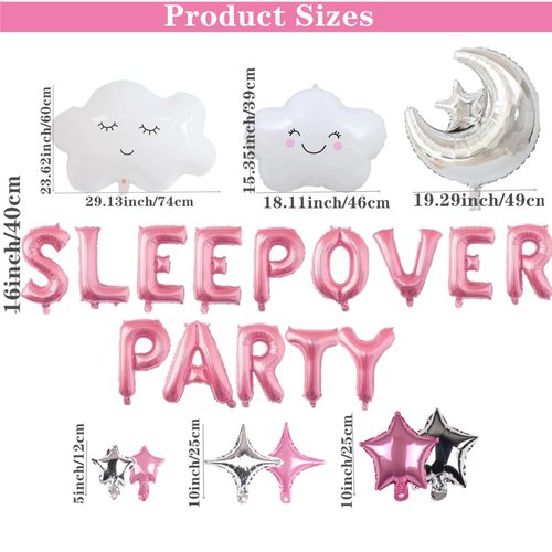 47 Pieces Sleepover Party Decoration Pink Sleepover Birthday Party Balloons Banner Cute Moon Star for Girls Pajamas Slumber Party Night Out Party Decoration (Pink)
