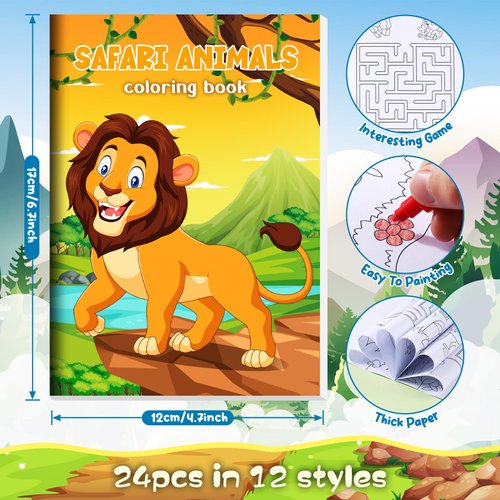 BenLouis 24 Pcs Jungle Safari Mini Coloring Books Kids Zoo Animals Party Favors Small Activity Books Bulk for Kids Wild One Birthday Goodie Bags Stuffers Return Gifts Classroom Travel