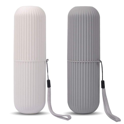 UCEC Toothbrush Travel Case, Portable Travel Toothbrush Holder Case for Camping, Traveling, Home, School, Business, Bathroom, 2 Pack (Grey, White)