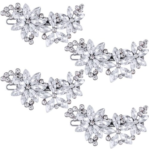 PAGOW Crystal Flower Bridal Hair Clips, 4Pcs Silver, Elegant Hair Accessories for Women, Girls, Brides, Wedding, Party
