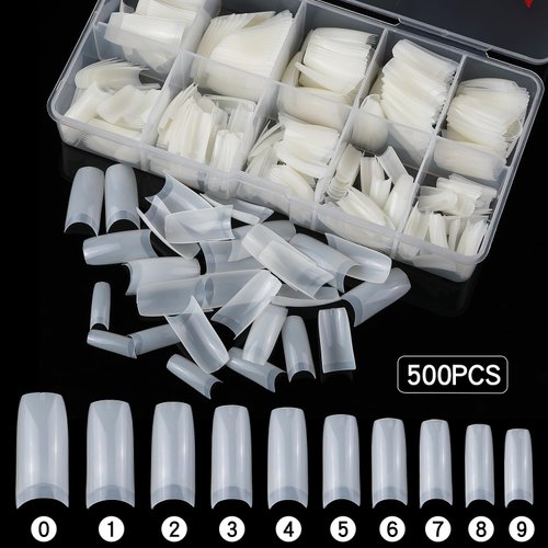 Clear and Natural Acrylic Nail Tips 1000pcs French Nail Tips For Acrylic Nails Half Cover Artificial False Nails Tips with Storage Case