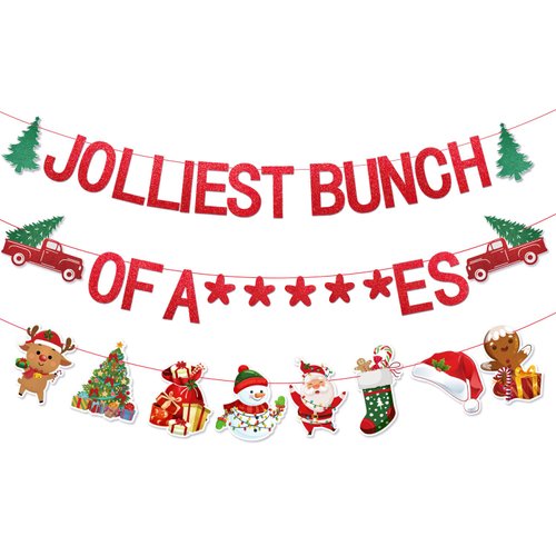 Christmas Vacation Decorations, NO-DIY Friendsmas Christmas Party Decorations includes Jolliest Bunch Of Banner and Christmas Vacation Party Supplies Garland for Ugly Christmas Decorations