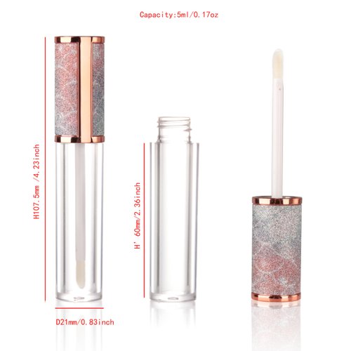 COSIDEA 15pcs Round Empty 5ml 0.17oz lip gloss tubes with wand and fish scale leather cap Lipgloss tube containers for lip oil packing