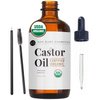 Kate Blanc Cosmetics Castor Oil Organic (2oz), 100% Pure, Cold Pressed, Hexane Free. Stimulate Growth for Hair, Eyelashes, Eyebrows. Hair Treatment Starter Kit, Skin Moisturizer & Stocking Stuffer