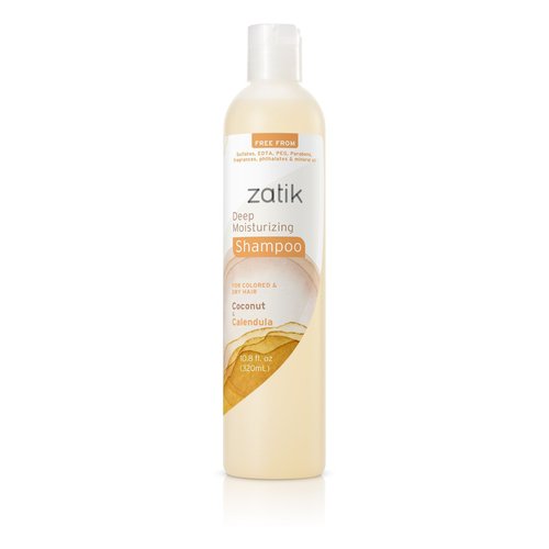 Zatik Naturals - Deep Moisturizing Shampoo with Coconut & Calendula - Vegan Bio-degradable pH balanced, for Colored and Dry Hair, Free From Sulfates, phthalates & Synthetic Fragrances - 10.8 Fl Oz