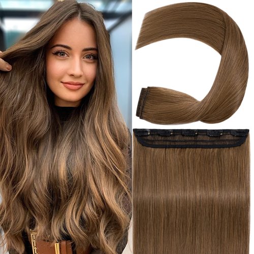 S-noilite Clip in Hair Extensions Human Hair Clip in Human Hair One Piece/5 Clips/3/4 Full Head Standard Weft Clip in Extensions 100% Remy Human Hair Straight #Light Brown 16"(40cm)-45g