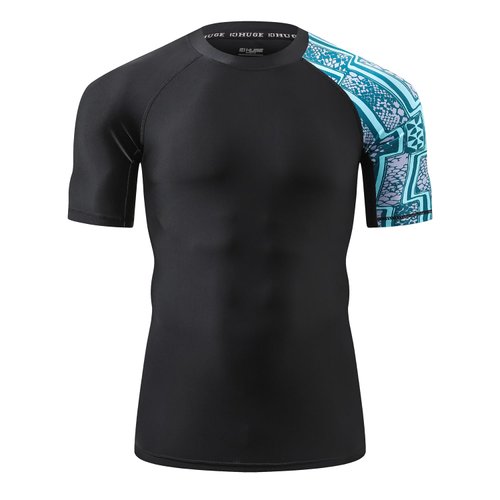 ADOREISM Men's Quick-Dry UPF 50+ Sun Protection Short Sleeve Rash Guard (Zigzag,2XL)