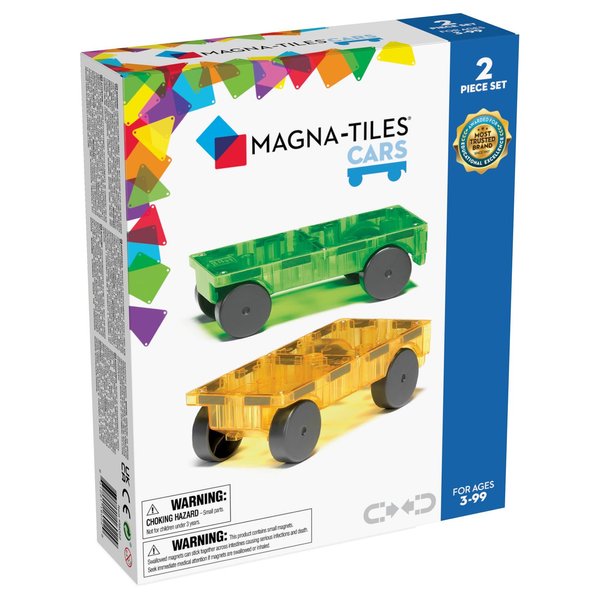 MAGNA-TILES Cars – Green & Yellow 2-Piece Magnetic Construction Set, The ORIGINAL Magnetic Building Brand
