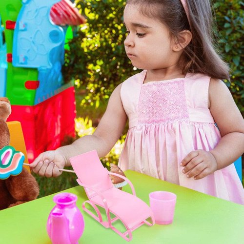 UPKOCH 2 Pcs Mini Dolls House Beach Chairs, 6.68 Inch Plastic Doll House Lounge Chairs, Miniature Beach Accessories for Crafts, Dollhouse Furniture for 11.5 Inch Dolls, Pink