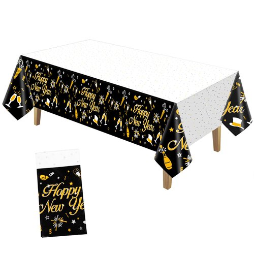 Tudniky Happy New Year Plastic Table Cloth for Parties, 2025 Disposable Table Cover, Plastic Party Table Clothes Decorations Supplies.(108”L X 54”W)