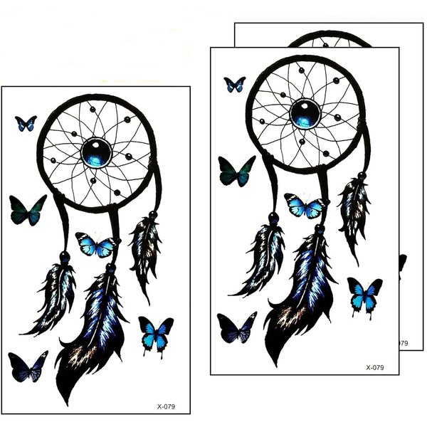 Umama Lot of 3 Mini Tattoos Butterfly Dreamcatcher Realistic tattoos Feather Dream Catcher Cartoon Waterproof 3D Men Women Arm Tattoo Temporary Tattoos Sticker Fake Tatoo Body