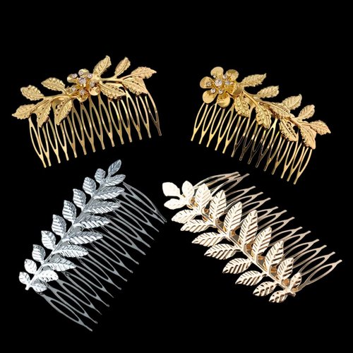 Samlbale 4pcs Leaf Hair Combs Accessories for Women,Gold Hair Comb Bridal Hair Accessories Hair Piece for Women and Girls
