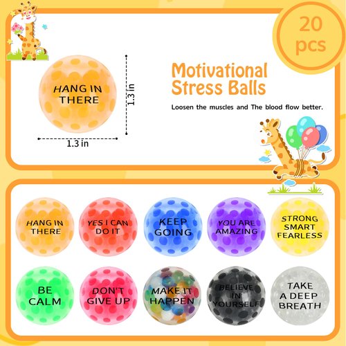 20 Pack Colorful Motivational Mini Stress Balls Set, Squishy Balls Fidget Toys for Adult, Squeeze Balls Bulk, Birthday Gifts Party Favors Goodie Bags Stuffer Anxiety Stress Relief