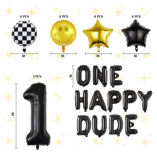 One Happy Dude Letter Balloons Birthday Banner 40 inch 1st Birthday Decorations 18 inch Balloons for Baby Boy Kids One Birthday Decorations 1 Year Old First Birthday Party Supplies Decor