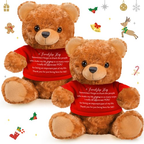 Glimin 2 Pcs National Friend Day Gift Friendship Stuffed Bears 10 Inch Beige Bear Stuffed Animal Friendship Gifts Inspirational Long Distance Gift Classroom Christmas Students Team Gifts