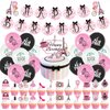Pink Paris Birthday Party Decorations Set Happy Birthday Party Supplies Banner Cupcake Toppers Ballons for Girls Baby Shower Birthday Paris Eiffel Tower Theme
