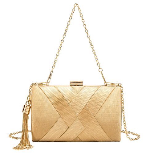 Women's Elegant Tassel Pendant Silk Evening Bag Clutch Purse for Bride Wedding Prom Night Out Party-Gold