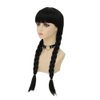 Dai Cloud Long Black Two Braids Wig with Bangs Long Pigtails Wig for Women Halloween Costumes Party Cosplay Hair Wig