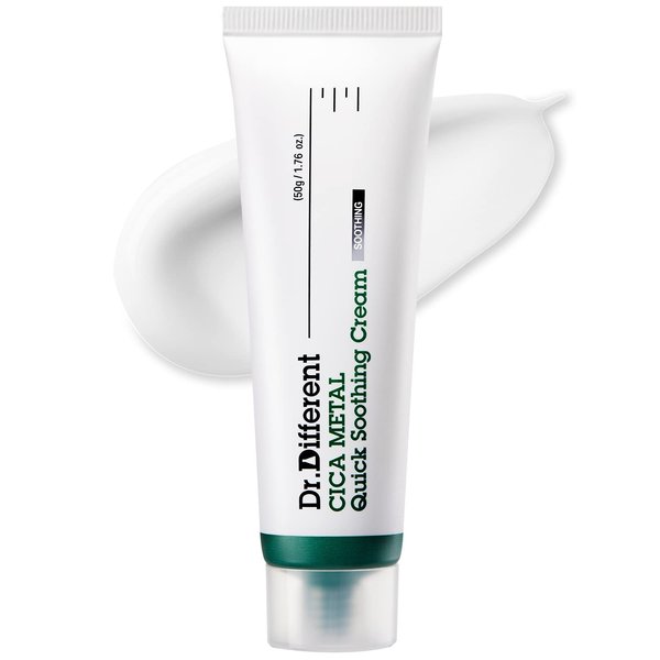 Dr. Different Cica Metal Quick Soothing Cream – Calming & Refreshing Face Cream with Centella Asiatica, Copper & Zinc - Relieves Redness & Sensitivity - For Oily and Blemish Skin, 1.69oz.