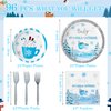 G1ngtar 96Pcs Baby It's Cold Outside Party Plates Supplies - Winter Hot Cocoa Tableware Decorations Cocoa Mug Disposable Paper Plates Napkins Forks for Christmas Birthday Baby Shower, Serves 24