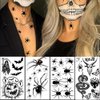 10 Sheets Halloween Temporary Tattoos for Women Men, Horror Black Skull Ghost Spider 3D Fake Tattoos Sticker for Boys Girls Day of The Dead Tattoos Decals Accessories for dia de los muertos Party