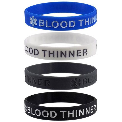 Max Petals BLOOD THINNER Medical Alert ID Silicone Bracelet Wristbands 4 Pack