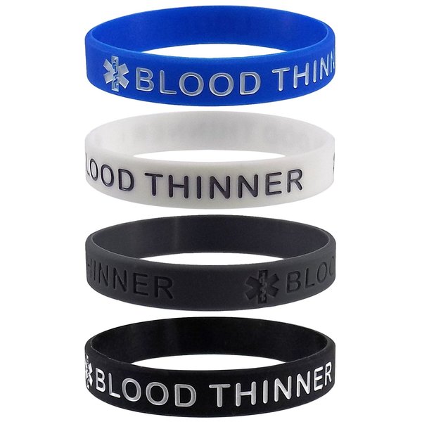 Max Petals BLOOD THINNER Medical Alert ID Silicone Bracelet Wristbands 4 Pack
