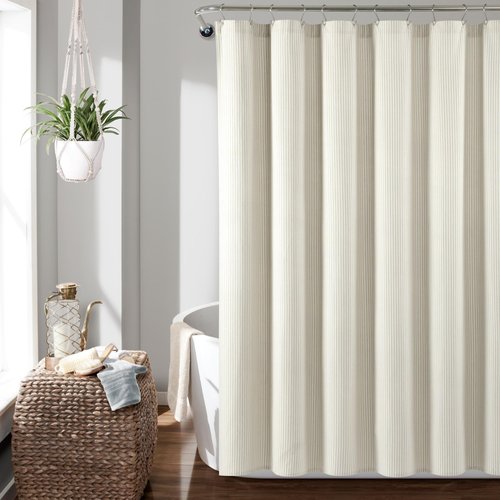 Lush Decor Farmhouse Vintage Stripe Yarn Dyed Cotton Shower Curtain, 72" x 72", Neutral