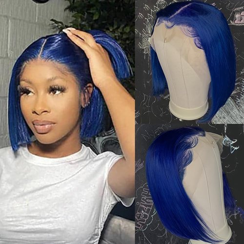 Blue Bob Wig Human Hair Wear and Go Glueless Wig Human Hair Pre Plucked Pre Cut Short Bob Wigs For Black Women 13X4 HD Royal Navy Blue Bob Lace Front Wigs Human Hair With Baby Hair Natural Hairline