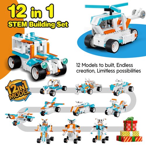 12in1 Technique Car Building Blocks Set, Remote & APP Control Robot/Car/Plane/Jeep/Motorcycle/Fighter, Stem Kits for Kids Age 8-10, Engineering Building Toys, Birthday Xmas Gifts for Boys Girls 8-12