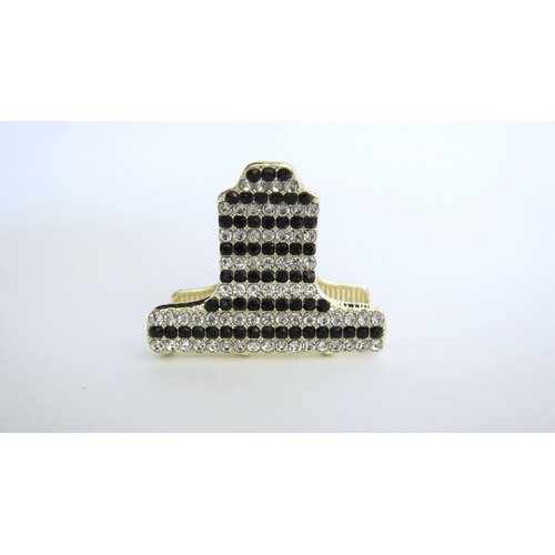Generic Small/medium gold metal clear and black crystal hair claw clip jaw clip