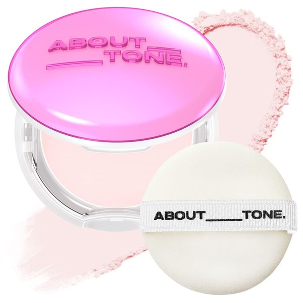 ABOUT TONE Glow Powder Pact 0.28oz - Shining Tone-Up Pressed Powder Compact with Mirror and Puff Natural Peach Pearl Shimmery Blur Finish Face Makeup Setting Finishing Transparent Sebum Control Vegan