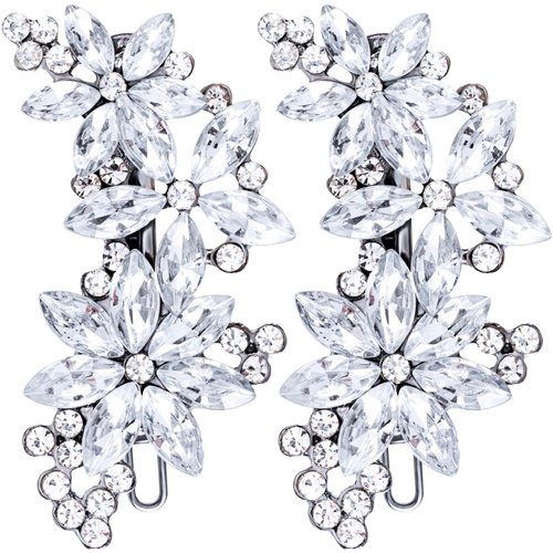 OIIKI 2 PCS Crystal Flower Hair Clips for Weddings, Silver Wedding Hair Pin, Elegant French Barrette Hair Clips, Rhinestone Flower Hair Accessories for Bridal Women