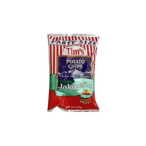 Tim's Potato Chips, Cascade Style, Jalapeno Seasoned, Party Size, 16oz Bag (Pack of 2)