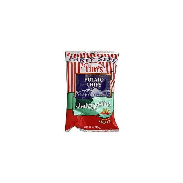 Tim's Potato Chips, Cascade Style, Jalapeno Seasoned, Party Size, 16oz Bag (Pack of 2)