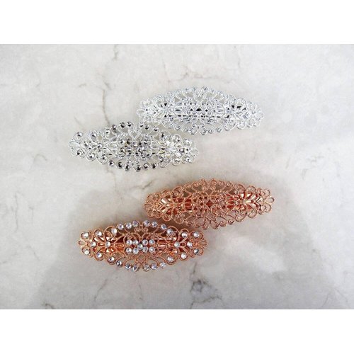 Generic Antique silver or rose gold crystal hair clip clamp barrettes bridal (Crystal option: With crystals, Primary color: Silver)