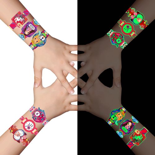 Cartoon Watch Luminous Temporary Tattoos For Kids, Mixed Styles Glow In The Dark Tattoos,Glow Tat...
