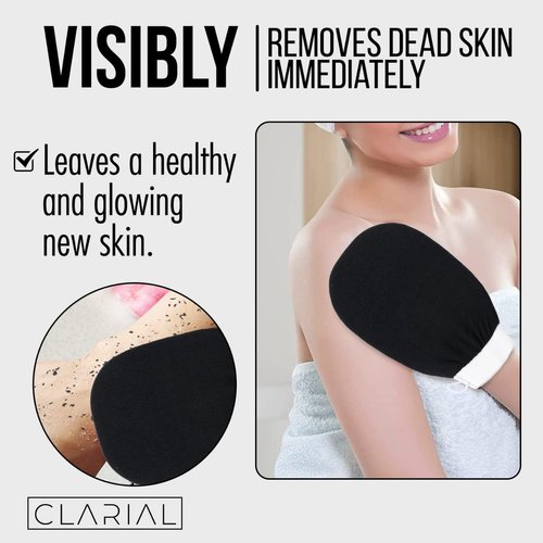 Clarial Exfoliating Body Scrub for Bath & Shower Use - Face Scrubber & Body Exfoliator for Dead Skin Remover - Korean Exfoliating Glove Shower Scrub for Men and Women - Pair Black