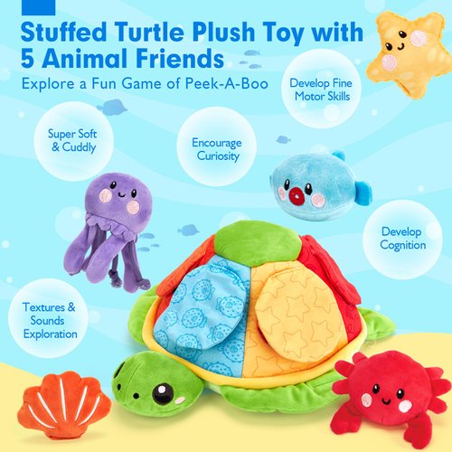 hahaland Montessori Toys for Babies 6-12 Months-6 PCS Stuffed Animals Baby Activity Soft Crinkle Toys Fine Motor Skills Learning Toy Infant Sensory Toys for Babies 6 9 12 18 Months Gift