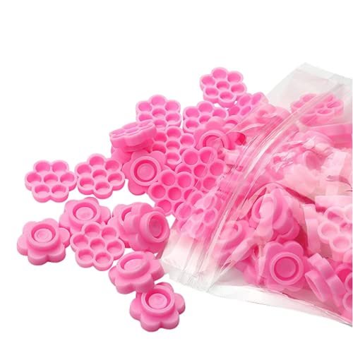 KDDOM 100 Pcs Eyelash Extension Glue Holder Eyelash Glue Cup Flower Shape Glue Cup Tattoo Ink Cup(Pink)